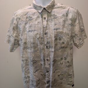 Men's Short-Sleeve Tropical Print Shirt - White/Light Gray